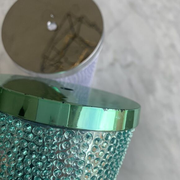 STARBUCKS Frappuccino Crystal Silver Hobnail Bump Green Dot Cold Cup 16Oz Grande - Picture 4 of 7